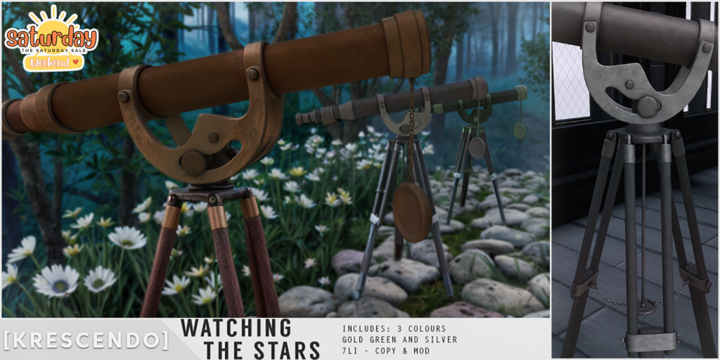 Watching The Stars Telescope	&lt;a href=&quot;http://maps.secondlife.com/secondlife/SkyBeam%20Hideaway/200/203/4022&quot; target=&quot;_blank&quot;&gt;Teleport&lt;/a&gt;