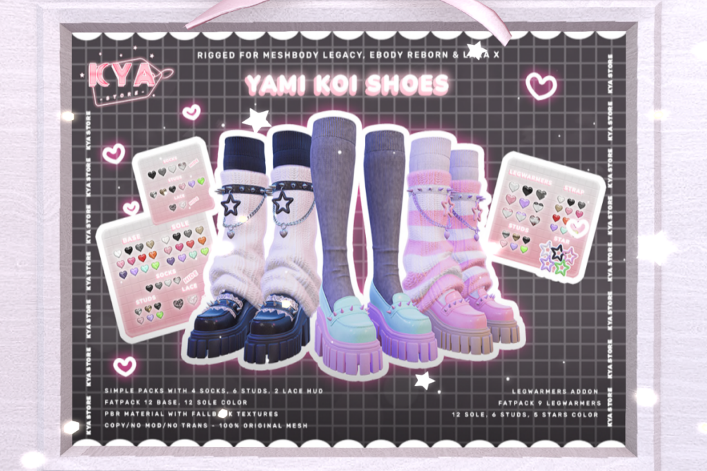 Yami Koi Shoes - Legacy/Maitreya/Reborn, L$200 each/L$800 FP