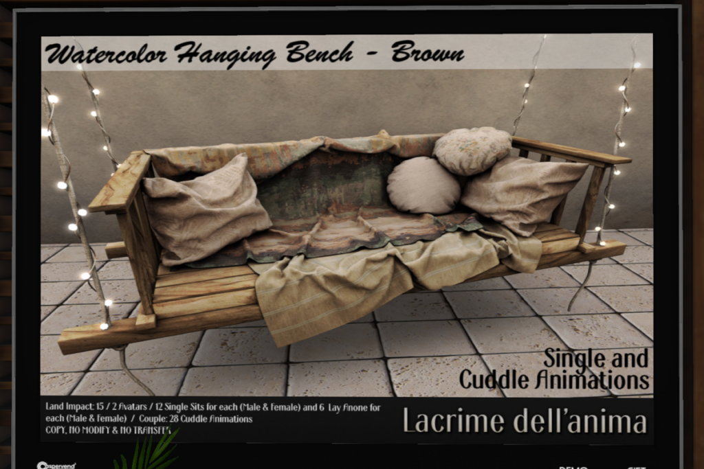 Watercolor Hanging Brown Bench, L$300