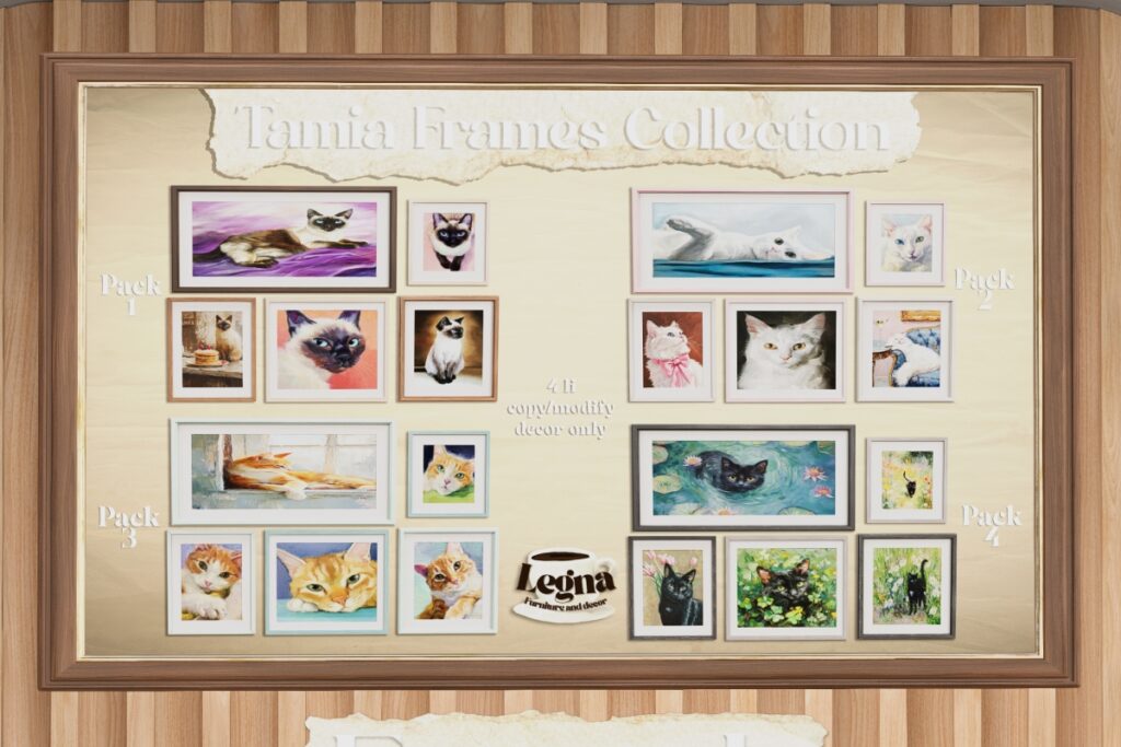 Tamia Frames Decor Collection, L$149 each/L$550 FP