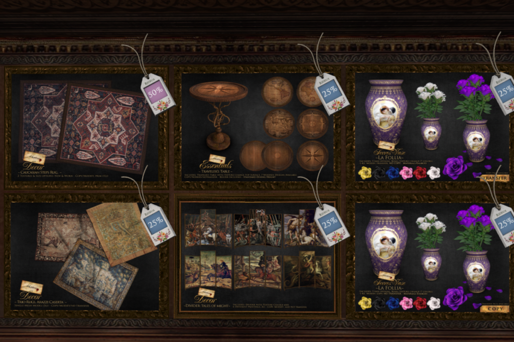 Various Decor, L$50-L$218 each