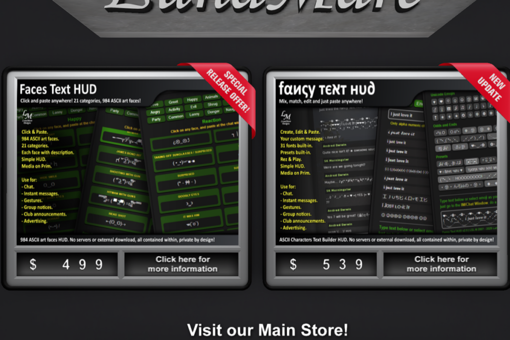 Faces Text HUD, L$499 | Fancy Text HUD, L$539