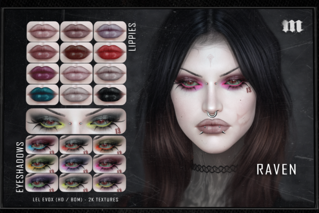 Raven Lippies and Eyeshadows - EvoX, L$350
