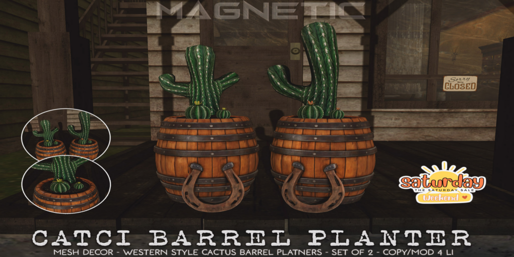 Cacti Barrel Planter	&lt;a href=&quot;http://maps.secondlife.com/secondlife/Klibert/84/162/633&quot; target=&quot;_blank&quot;&gt;Teleport&lt;/a&gt;
