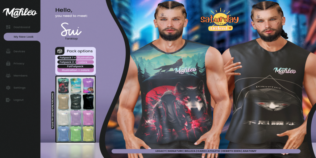 Sui Tank Top - Anatomy/Gianni/Jake/Kario/Legacy/Rebirth/+mods	&lt;a href=&quot;http://maps.secondlife.com/secondlife/Vardor/78/195/23&quot; target=&quot;_blank&quot;&gt;Teleport&lt;/a&gt;