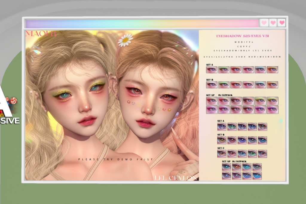Eyeshadow S25 &amp; Eyes V51 - BOM/EvoX/Mesh, L$229-L$299 each
