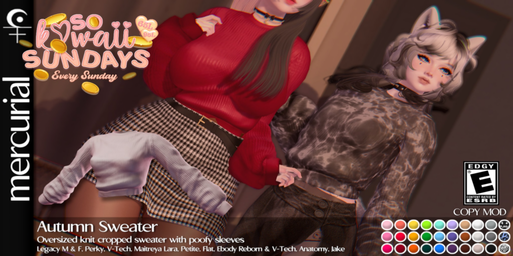 Autumn Sweater - Anatomy/Jake/Legacy M+F/Maitreya/Reborn/+mods	&lt;a href=&quot;http://maps.secondlife.com/secondlife/Embrace%20the%20Ocean/111/171/1096&quot; target=&quot;_blank&quot;&gt;Teleport&lt;/a&gt;