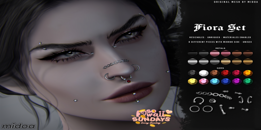 Fiora Set Piercings	&lt;a href=&quot;http://maps.secondlife.com/secondlife/Filhomes/19/72/2677&quot; target=&quot;_blank&quot;&gt;Teleport&lt;/a&gt;