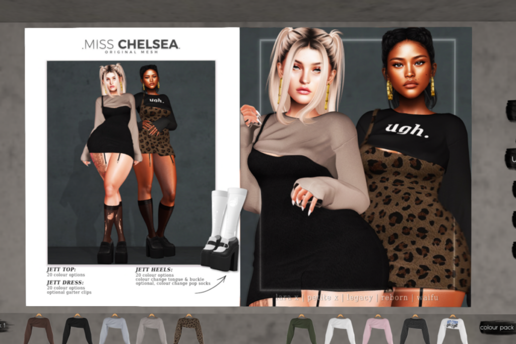 Jett Top, Dress, &amp; Heels - Legacy/MaitreyaX/Reborn/+mods, L$250 each/L$500 each colour pack/L$1499 each FP/L$2999 MP