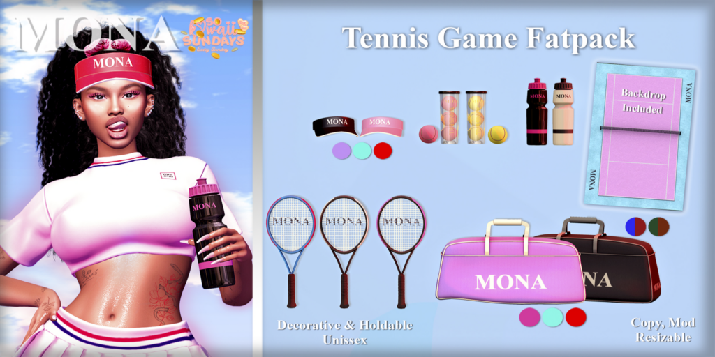 Tennis Game Holdables &amp; Decor	&lt;a href=&quot;https://maps.secondlife.com/secondlife/Under%20The%20Boardwalk/83/45/1002&quot; target=&quot;_blank&quot;&gt;Teleport&lt;/a&gt;