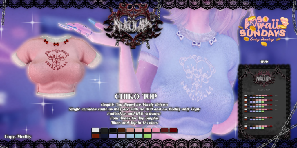 Chiko Top - Reborn	&lt;a href=&quot;http://maps.secondlife.com/secondlife/Sogno/20/47/1042&quot; target=&quot;_blank&quot;&gt;Teleport&lt;/a&gt;