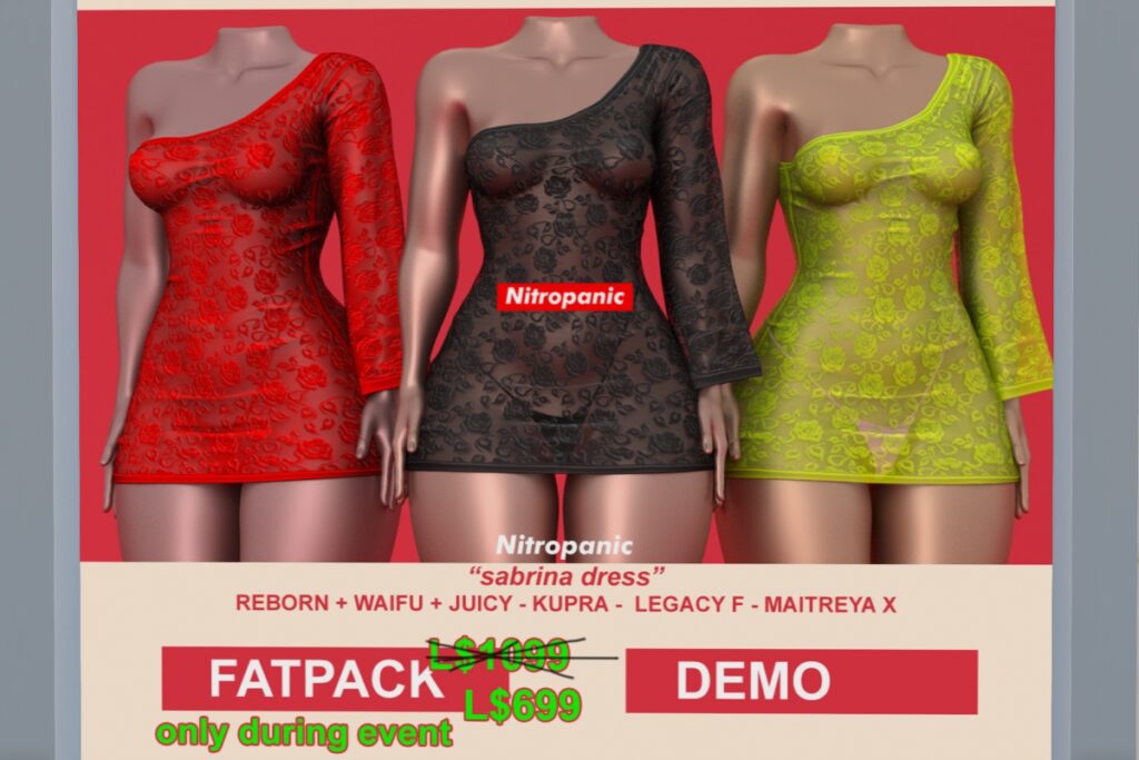 Sabrina Dress - EvoX/Legacy/MaitreyaX/Reborn/+mods, L$249 each/L$699 FP