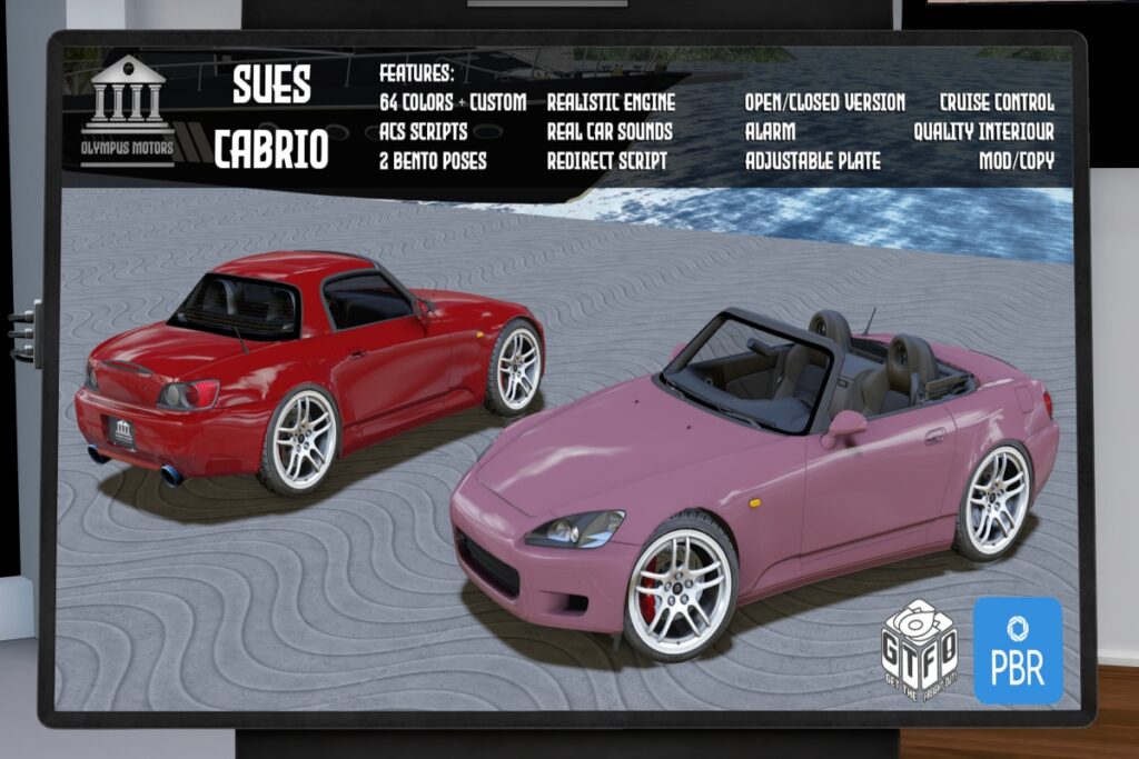 Sue&#039;s Cabrio Driveable Vehicle, L$799