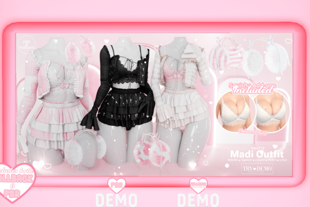 Madi Top, Vest, Skirt, &amp; Earmuffs - Legacy/MaitreyaX/Reborn/+mods, L$245-L$345 each/L$1099-L$1899 each FP/L$4450 MP