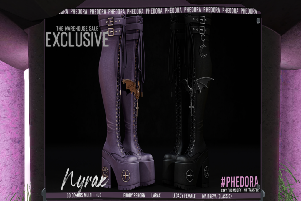 Nyrax Boots - Legacy/Maitreya/Reborn/+mods, L$399 each/L$639 FP