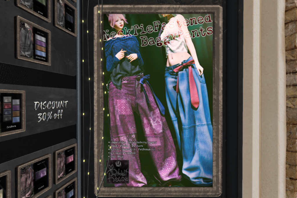 Neck Tie Fastened Baggy Pants - Legacy/MaitreyaX/Reborn, L$295 each/L$900 each FP/L$1050 MP
