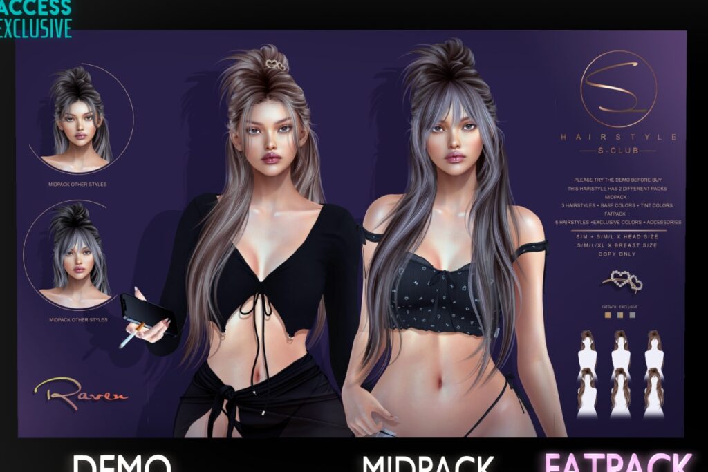 Raven Hairstyle, L$699 Midpack/L$999 FP