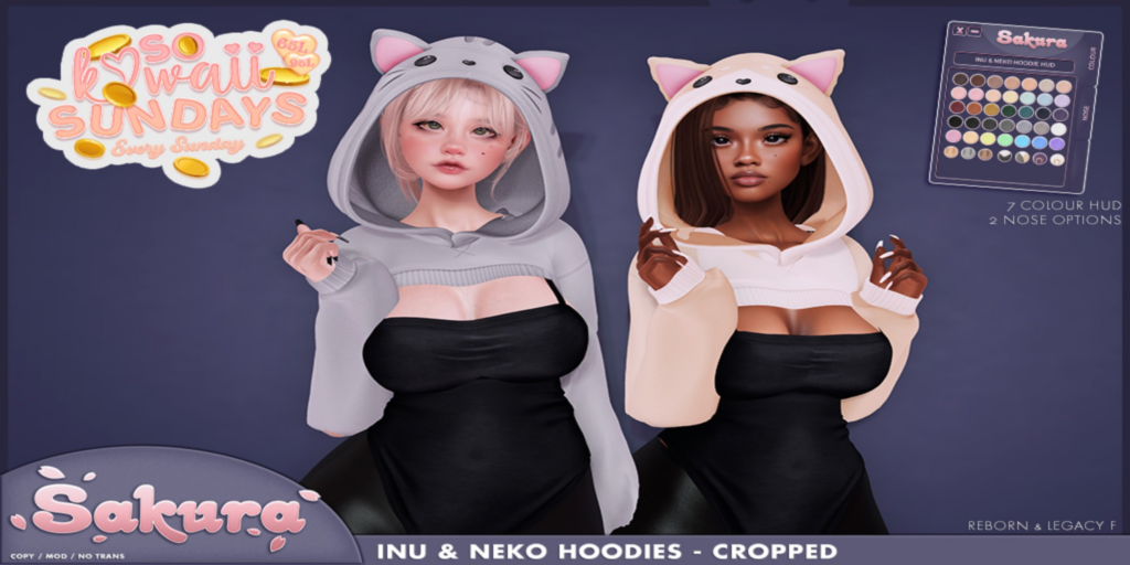 Inu &amp; Neko Cropped Hoodies - Legacy/Reborn	&lt;a href=&quot;http://maps.secondlife.com/secondlife/Domain/122/106/26&quot; target=&quot;_blank&quot;&gt;Teleport&lt;/a&gt;
