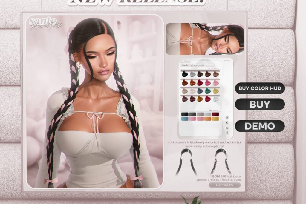 Maria Hairstyle &amp; Hairbase - EvoX/Genus, L$400/L$200 Color HUD