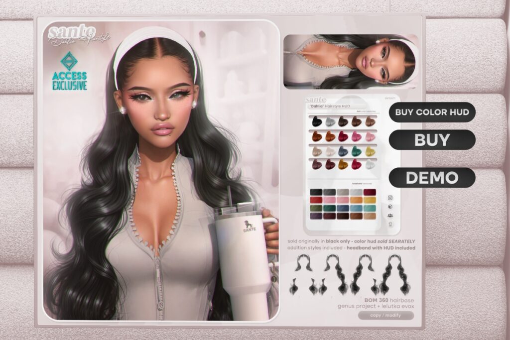 Dahlia Hairstyle &amp; Hairbase - EvoX/Genus, L$400 Hairstyle/L$200 Color HUD