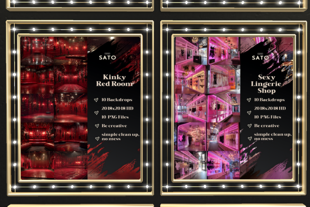 Kinky Red Room and Sexy Lingerie Shop Backdrops, L$180 each