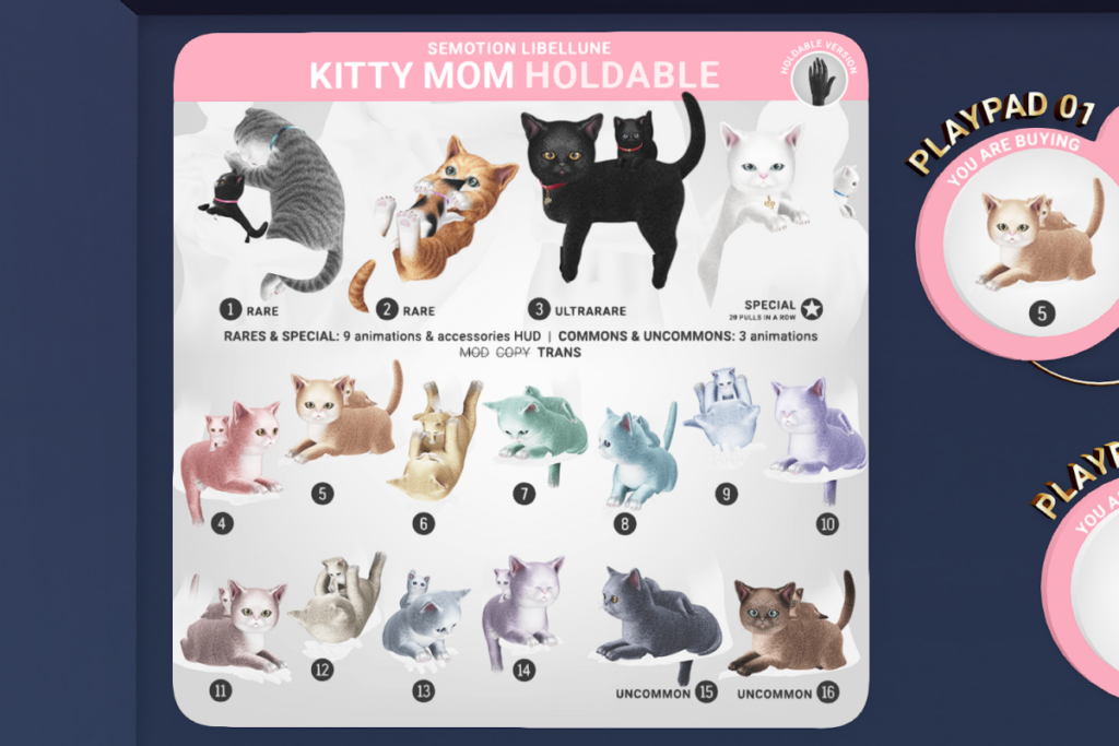 Kitty Mom Holdable, L$88 per play-L$188 each