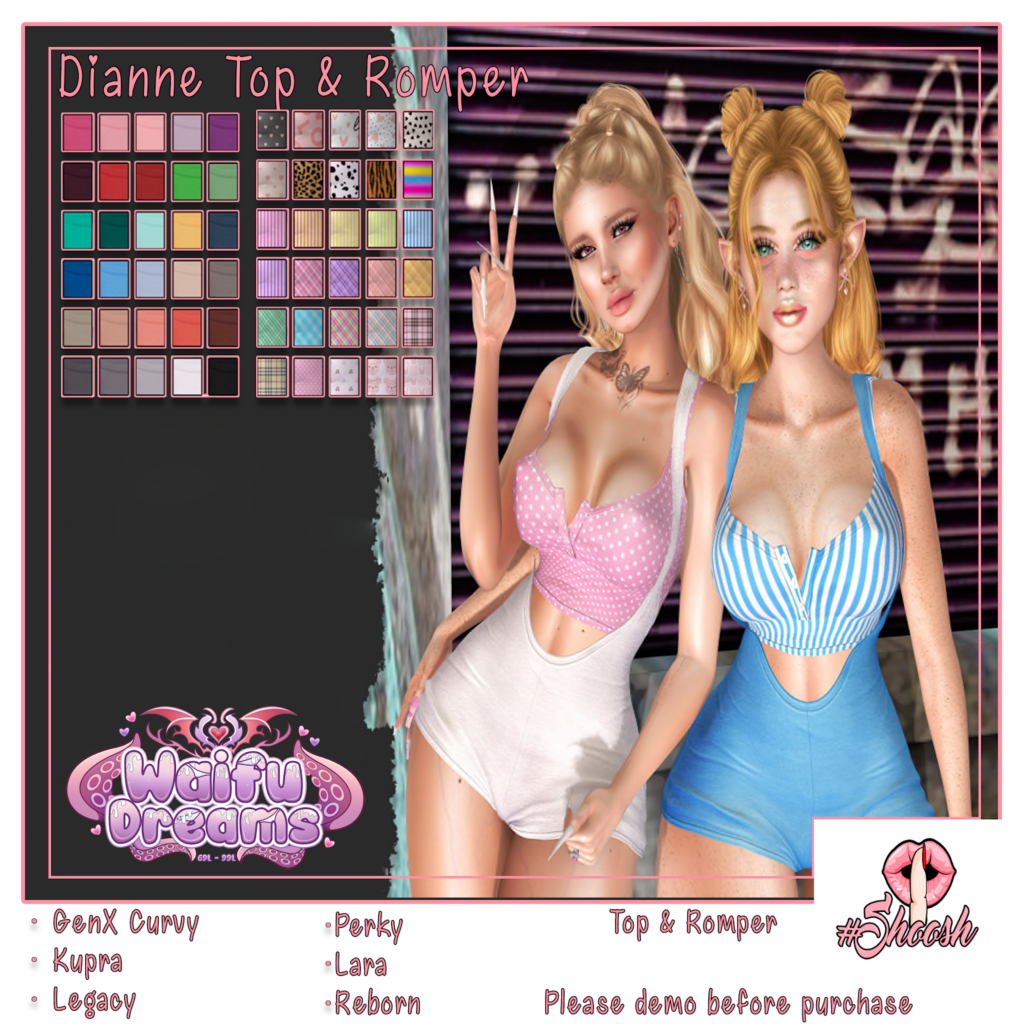 Dianne Top &amp; Romper - GenX Curvy/Inithium/Legacy/Maitreya/Reborn/+mods