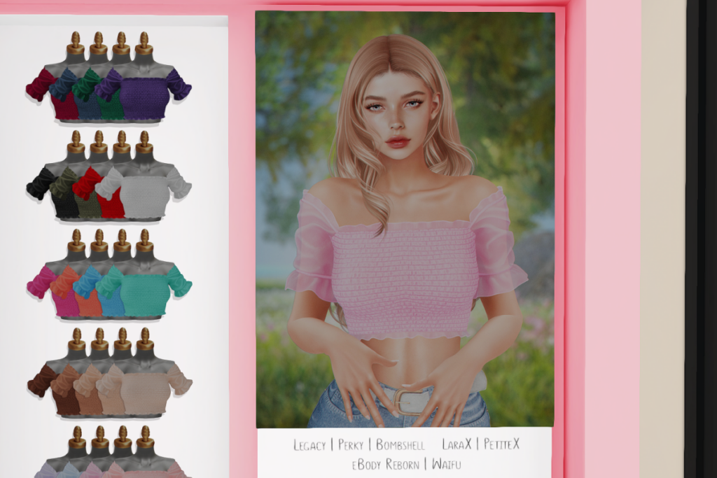 Amelia Top - Legacy/MaitreyaX/Reborn/+mods, L$249 each/L$8999 FP
