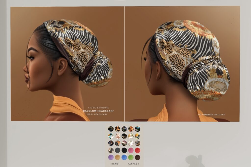 Dayglow Headscarf, L$195 each/L$550 FP