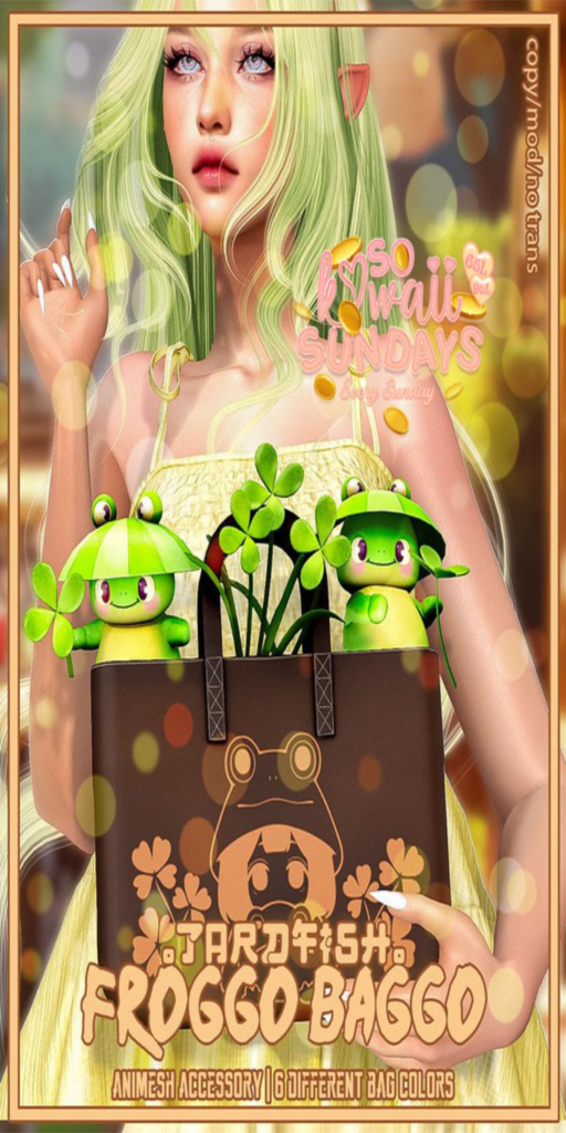 Froggo Baggo Animesh Accessory	&lt;a href=&quot;http://maps.secondlife.com/secondlife/Tardfish/148/120/33&quot; target=&quot;_blank&quot;&gt;Teleport&lt;/a&gt;