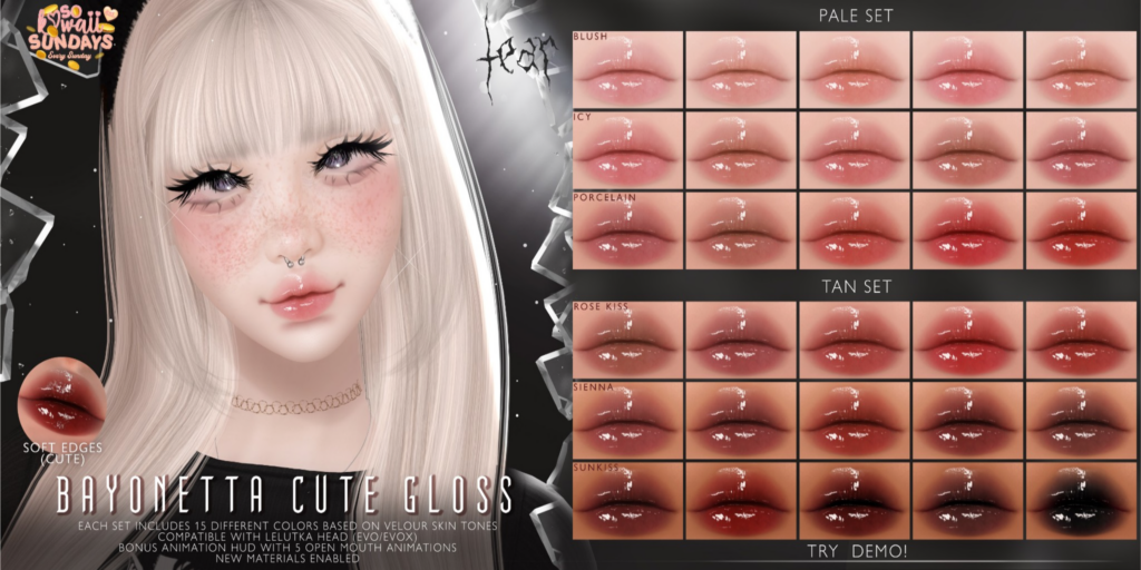 Bayonetta Cute Gloss Lipstick - Evo/EvoX	&lt;a href=&quot;http://maps.secondlife.com/secondlife/Hashira/150/190/3&quot; target=&quot;_blank&quot;&gt;Teleport&lt;/a&gt;