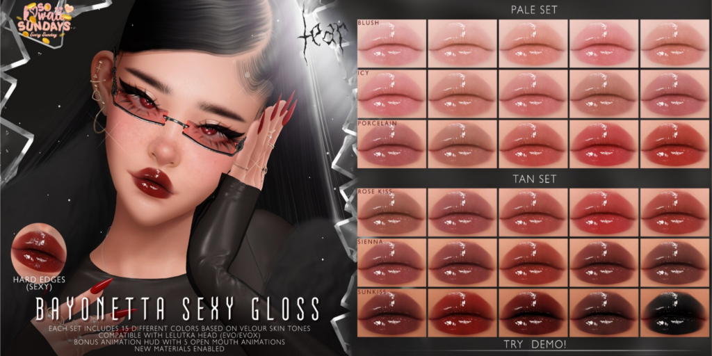 Bayonetta Sexy Gloss Lipstick - Evo/EvoX	&lt;a href=&quot;http://maps.secondlife.com/secondlife/Hashira/150/190/3&quot; target=&quot;_blank&quot;&gt;Teleport&lt;/a&gt;