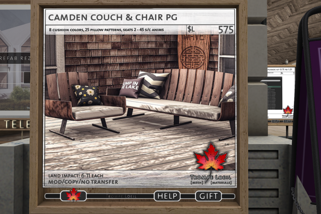 Camden Couch &amp; Chair	&lt;a href=&quot;http://maps.secondlife.com/secondlife/Trompe%20Loeil%20Mainstore/214/179/22&quot; target=&quot;_blank&quot;&gt;Teleport&lt;/a&gt;