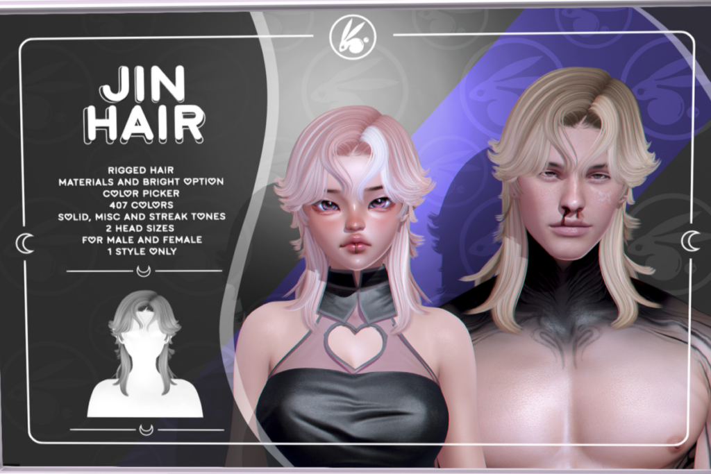 Jin Hair, L$350 each/L$600 FP
