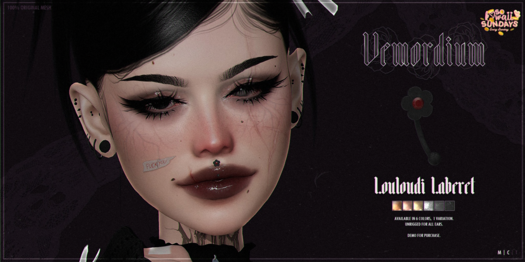 Louloudi Laberet Piercing	&lt;a href=&quot;http://maps.secondlife.com/secondlife/Lavender/90/110/4001&quot; target=&quot;_blank&quot;&gt;Teleport&lt;/a&gt;