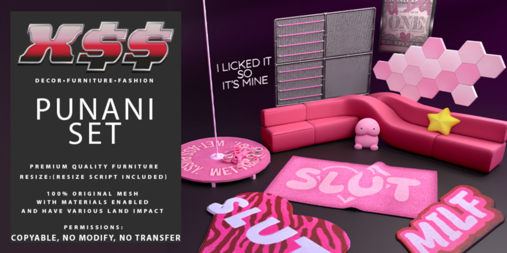 Punani Decor Set	&lt;a href=&quot;http://maps.secondlife.com/secondlife/Tender%20Love/164/160/1162&quot; target=&quot;_blank&quot;&gt;Teleport&lt;/a&gt;