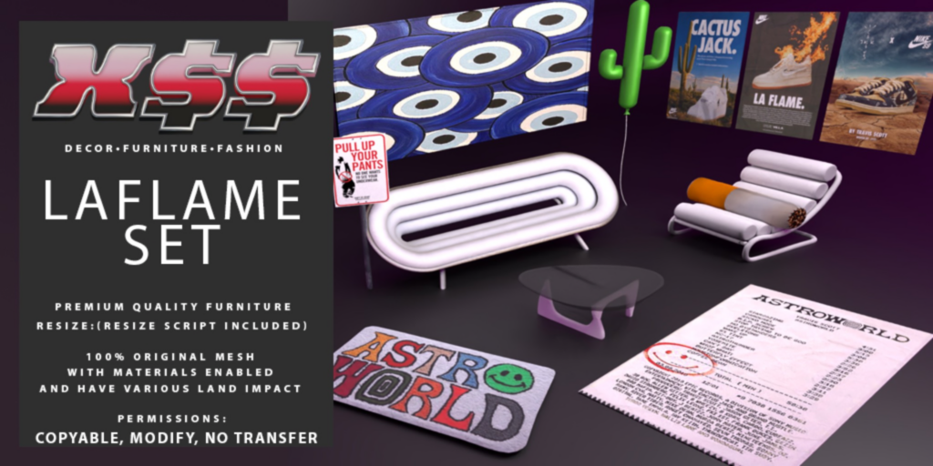 Laflame Decor Set	&lt;a href=&quot;http://maps.secondlife.com/secondlife/Tender%20Love/168/149/1162&quot; target=&quot;_blank&quot;&gt;Teleport&lt;/a&gt;