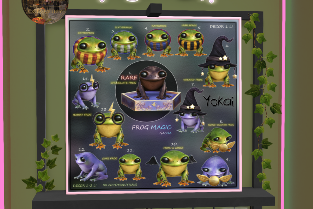 Frog Magic Gacha, L$50 per pull