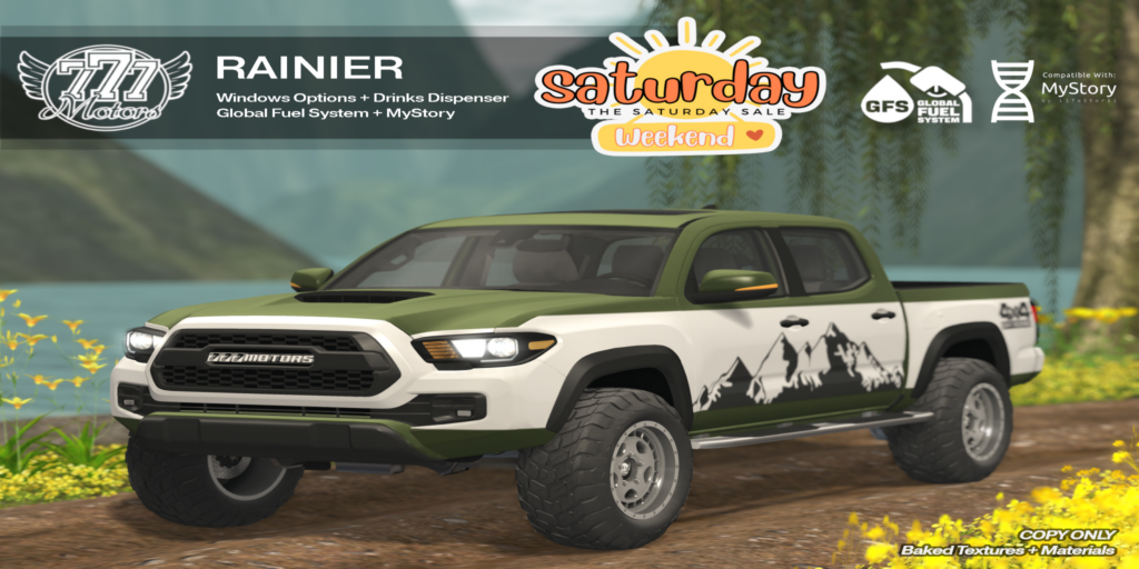 Ranier Driveable Truck	&lt;a href=&quot;http://maps.secondlife.com/secondlife/Highway%20Star/144/134/23&quot; target=&quot;_blank&quot;&gt;Teleport&lt;/a&gt;