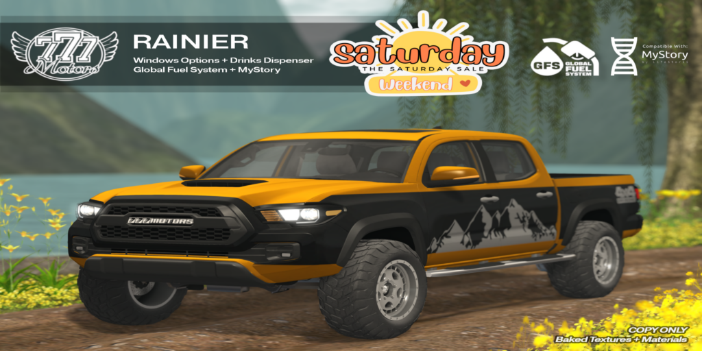 Ranier Driveable Truck	&lt;a href=&quot;http://maps.secondlife.com/secondlife/Highway%20Star/144/134/23&quot; target=&quot;_blank&quot;&gt;Teleport&lt;/a&gt;