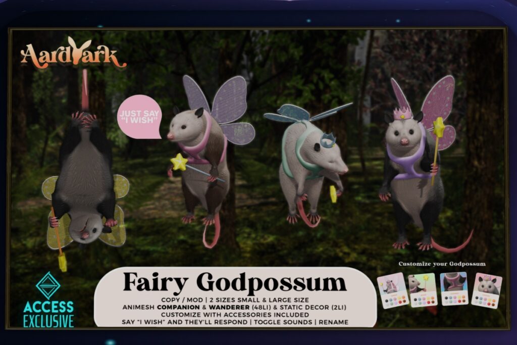 Fairy Godpossum Animesh Pets, L$499 each/L$1799 FP