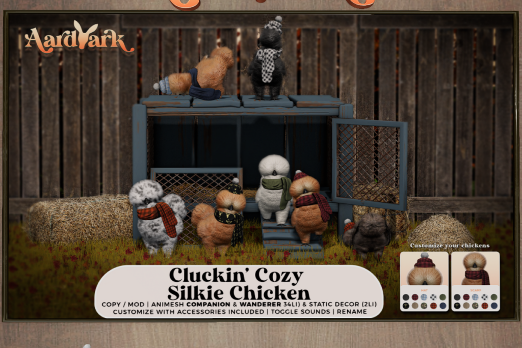Cluckin&#039; Cozy Silkie Chicken, L$499 each/L$1999 FP