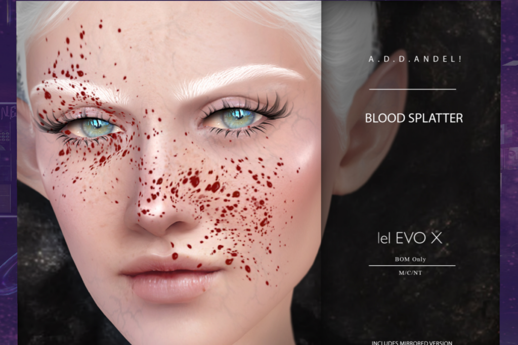 Blood Splatter - EvoX	&lt;a href=&quot;http://maps.secondlife.com/secondlife/Neon%20Coven/138/135/996&quot; target=&quot;_blank&quot;&gt;Teleport&lt;/a&gt;