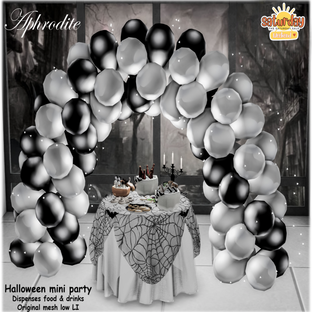Halloween Mini Party Decor Set	&lt;a href=&quot;http://maps.secondlife.com/secondlife/Shopping%20City/242/74/22&quot; target=&quot;_blank&quot;&gt;Teleport&lt;/a&gt;