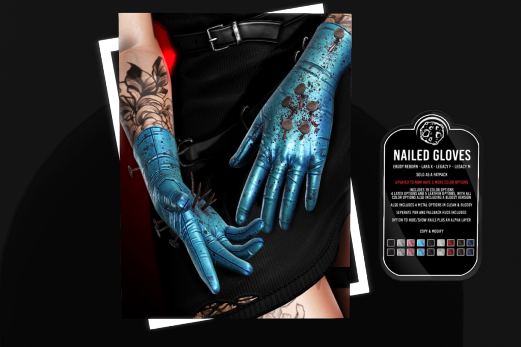 Nailed Gloves - Legacy F+M/MaitreyaX/Reborn/+mods	&lt;a href=&quot;http://maps.secondlife.com/secondlife/AsteroidBox/121/198/203&quot; target=&quot;_blank&quot;&gt;Teleport&lt;/a&gt;