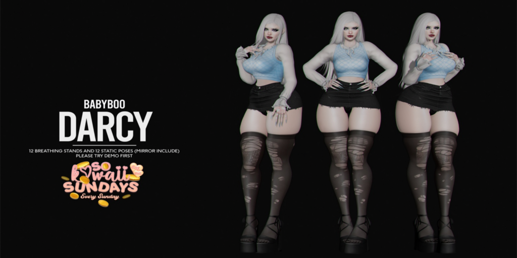 Darcy Poses	&lt;a href=&quot;http://maps.secondlife.com/secondlife/Cult%20Grounds/16/23/1022&quot; target=&quot;_blank&quot;&gt;Teleport&lt;/a&gt;
