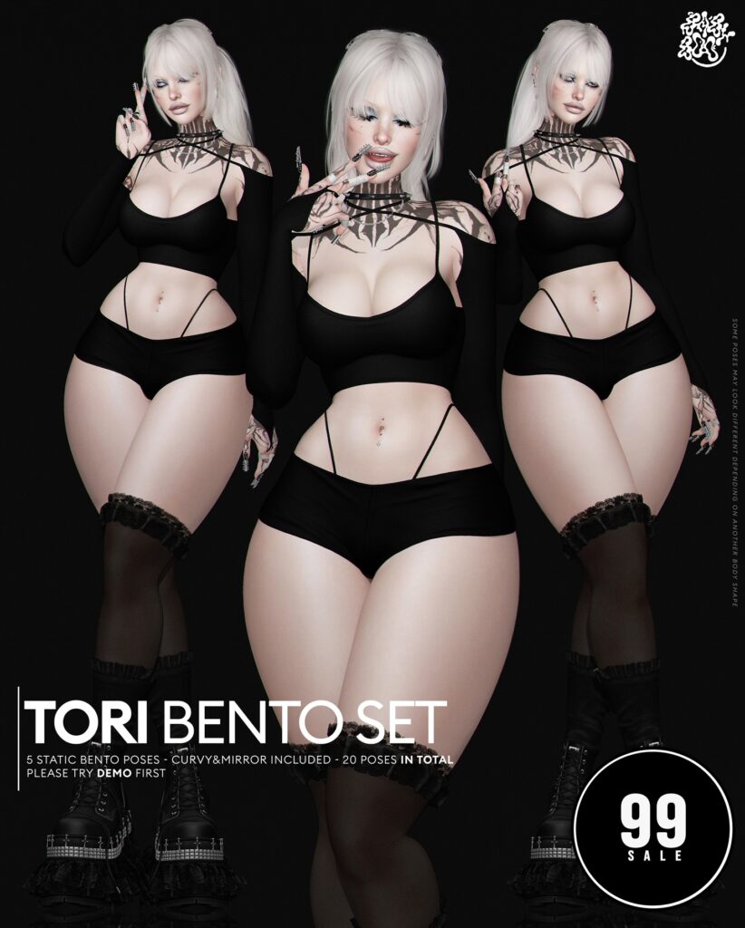 Tori Pose Set	&lt;a href=&quot;http://maps.secondlife.com/secondlife/Cult%20Grounds/16/23/1022&quot; target=&quot;_blank&quot;&gt;Teleport&lt;/a&gt;