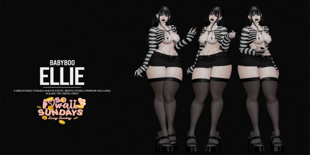 Ellie Poses	&lt;a href=&quot;http://maps.secondlife.com/secondlife/Cult%20Grounds/16/23/1022&quot; target=&quot;_blank&quot;&gt;Teleport&lt;/a&gt;