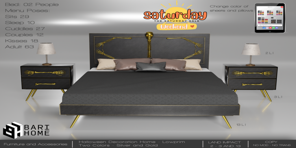 Skull Bedroom Collection Bed Decor Set	&lt;a href=&quot;http://maps.secondlife.com/secondlife/Magic%20Sky/196/142/2022&quot; target=&quot;_blank&quot;&gt;Teleport&lt;/a&gt;