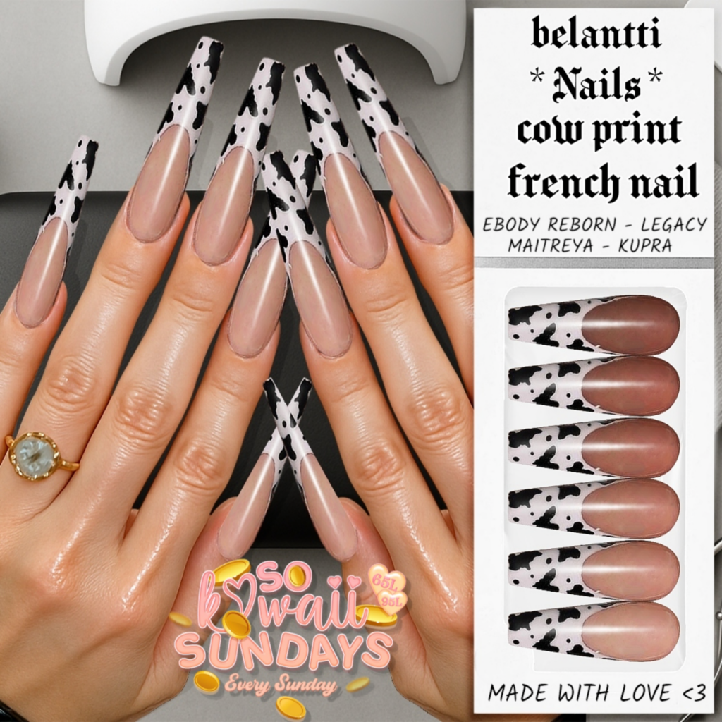 Cow Print French Mesh Nail - Inithium/Legacy/Maitreya/Reborn	&lt;a href=&quot;http://maps.secondlife.com/secondlife/Legenda/174/95/699&quot; target=&quot;_blank&quot;&gt;Teleport&lt;/a&gt;
